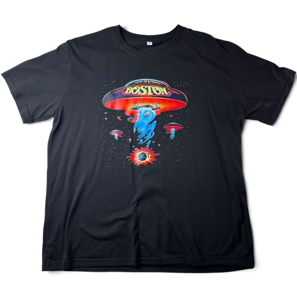 boston band retro spaceship graphic tee black combed cotton xl rock t shirt